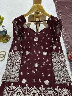 Rich Maroon Embroidered Kurta with Sharara Set