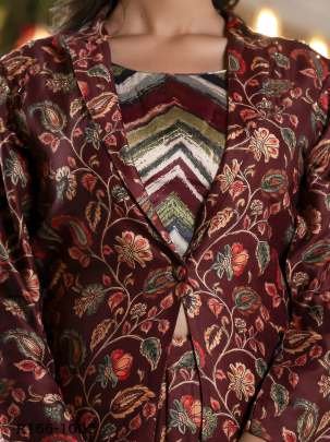 Richierevise Brown Digital Printed Co ord Set With Jacket