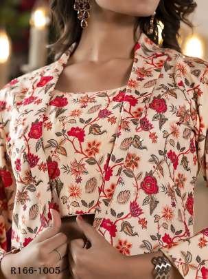 Richierevise Cream Digital Printed Co ord Set With Jacket