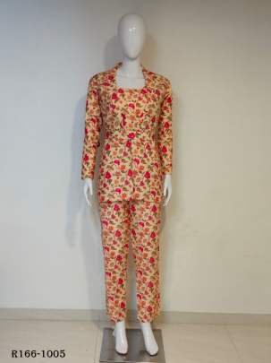 Richierevise Cream Digital Printed Co ord Set With Jacket