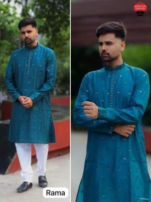 Riwaaz Rama Embroidery Work Men Silk Kurta Set
