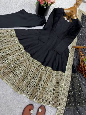 Roman Silk  Anarkali Suit Set With Sequence Work