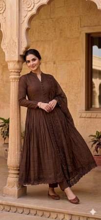 Roman Silk Brown Colour Ready Made Suit