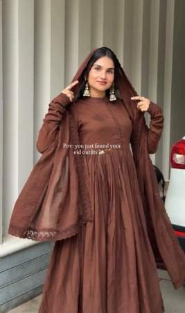 Roman Silk Brown Colour Ready Made Suit