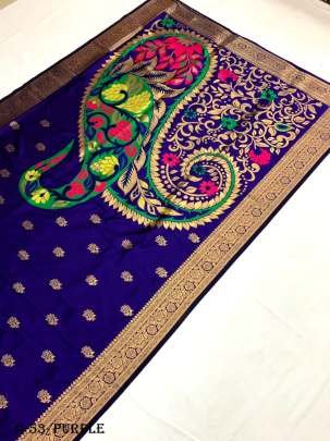 Rose Gold Jari Work Border Purple Saree Pallu