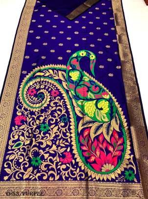 Rose Gold Jari Work Border Purple Saree Pallu