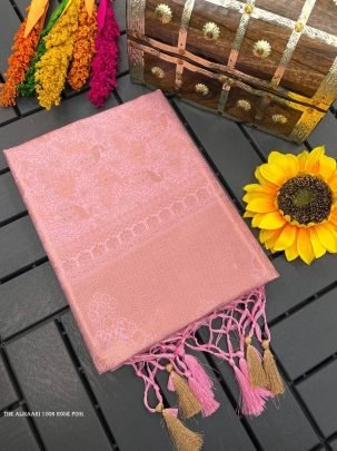 Rose Pink Color Pure Banarasi Plain Silk Saree With Brocade unstitched Blouse