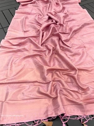 Rose Pink Color Pure Banarasi Plain Silk Saree With Brocade unstitched Blouse