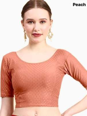 Round Neck Cotton Lycra Peach Blouse