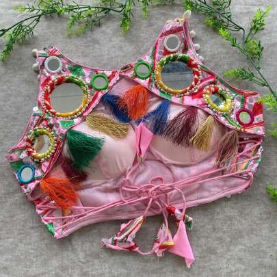 Round Neck Navratri Special Real Mirror Work Women Blouse