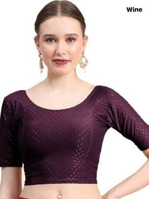Round Neck Wine Stretchable Blouse
