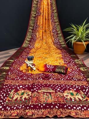 Royal Bandhej Elegance Maroon Embroidery work Saree