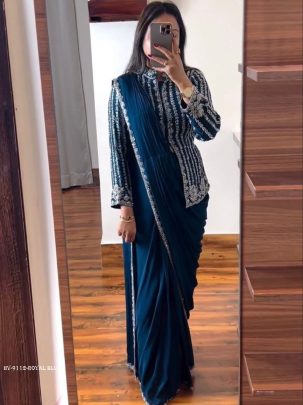 Royal Blue Colour Rangoli Silk Ready To Wear Designer Saree