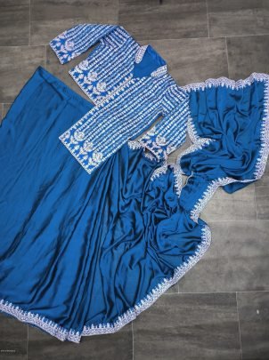 Royal Blue Colour Rangoli Silk Ready To Wear Designer Saree