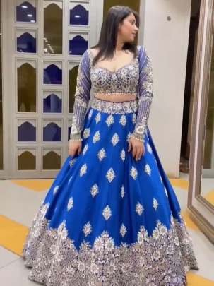 Royal Blue Designer Full Body Embroidery Work Georgette Lehenga Choli
