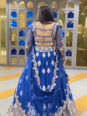 Royal Blue Designer Full Body Embroidery Work Georgette Lehenga Choli