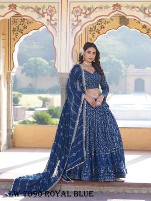 Royal Blue Embroidered Faux Georgette Lehenga Choli