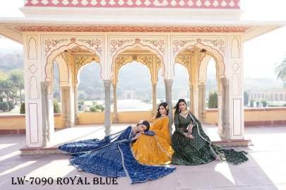 Royal Blue Embroidered Faux Georgette Lehenga Choli