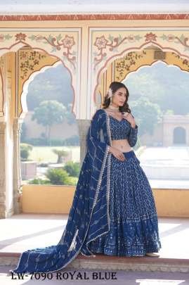 Royal Blue Embroidered Faux Georgette Lehenga Choli
