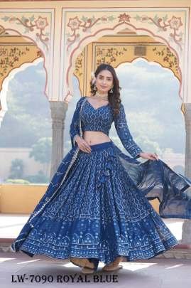Royal Blue Embroidered Faux Georgette Lehenga Choli