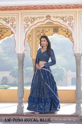 Royal Blue Embroidered Faux Georgette Lehenga Choli