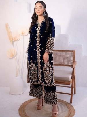 Royal Blue Embroidered Kurti Palazzo Set