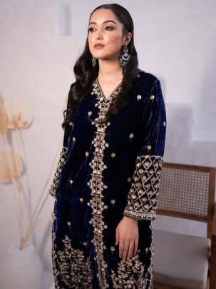 Royal Blue Embroidered Kurti Palazzo Set