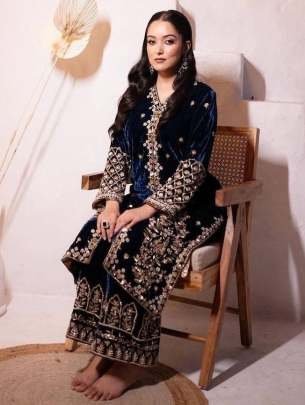 Royal Blue Embroidered Kurti Palazzo Set