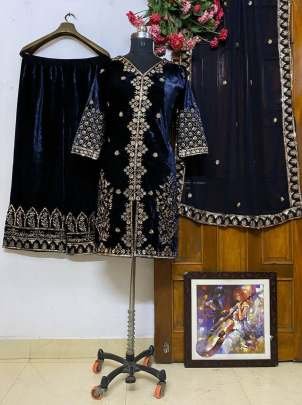 Royal Blue Embroidered Kurti Palazzo Set