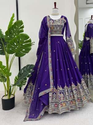 Purple Faux Georgette Heavy Thread With Sequins Work Designer Lehenga Choli
