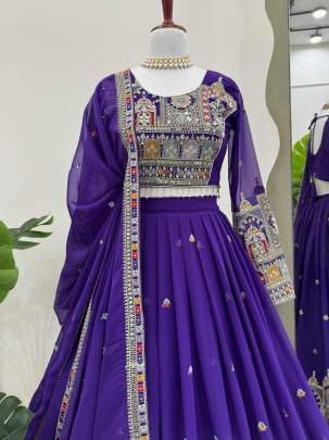Purple Faux Georgette Heavy Thread With Sequins Work Designer Lehenga Choli