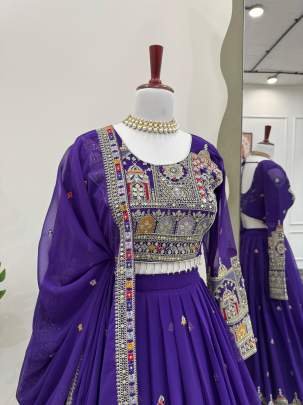 Purple Faux Georgette Heavy Thread With Sequins Work Designer Lehenga Choli