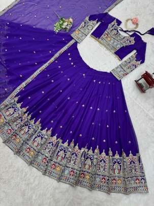 Purple Faux Georgette Heavy Thread With Sequins Work Designer Lehenga Choli