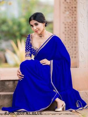 Royal Blue Pearl Revert Diamond Bridal Wear Georgette Saree 