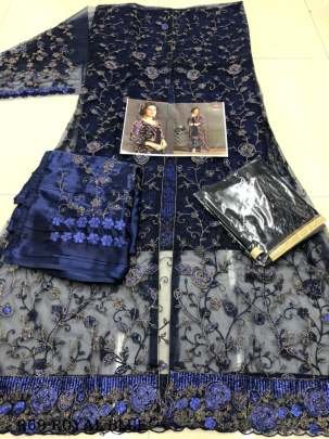 Royal Blue Sequence Work Pakistani unstitched Net Koti Suits