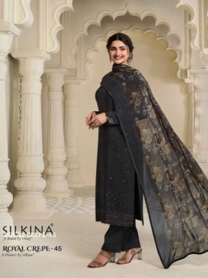 Royal Crepe 45 By Silkina Royal Crepe Embroidery Dress Material