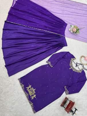 Royal Grace Purple Kurti With Embroidered Flared Lehenga Set