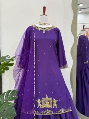 Royal Grace Purple Kurti With Embroidered Flared Lehenga Set