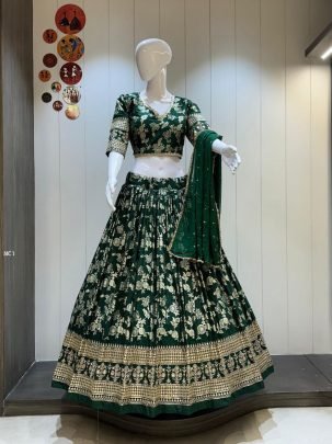 Royal Green Dolla Silk Sequins Work Lehenga