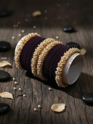 Royal Plum Pearl Velvet Chooda Set