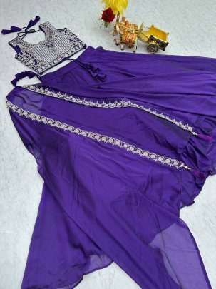 Royal Purple Rangoli Silk Lehenga with Heavy Embroidered Blouse And Cape Shrug