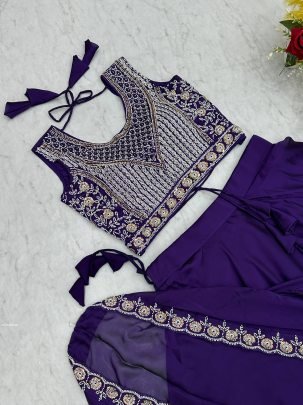 Royal Purple Rangoli Silk Lehenga with Heavy Embroidered Blouse And Cape Shrug