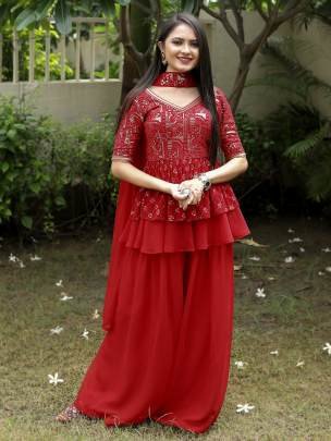 Royal Red Farari Sharara Set by Fab Funda
