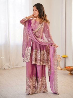 Royal Silk Peplum Sharara Set with Heavy Sequin Embroidery