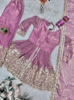 Royal Silk Peplum Sharara Set with Heavy Sequin Embroidery
