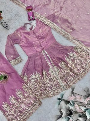 Royal Silk Peplum Sharara Set with Heavy Sequin Embroidery