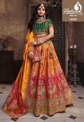 Royal Vrindavan Vol 47 Organge and Pink Banarasi Silk Lehenga