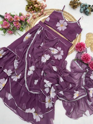 Ruffle Ready To Wear Saree With Readymade Blouse