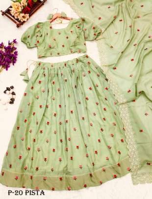 Russian Silk Pista Lotus Lehenga Choli With Dupatta