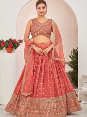 Rust Jacquard Dola Silk Lehenga Choli Set